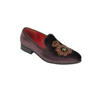 Stylish Faux Leather Embroidered Velvet Loafers XPOSED Brown 9