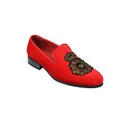 Stylish Faux Leather Embroidered Velvet Loafers XPOSED Red 8