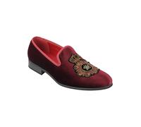 Stylish Faux Leather Velvet Loafers with Embroidered Crown and Bee Motif XPOSED Maroon 8