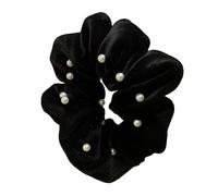Stylish Faux Pearls Embellished Scrunchie Ruffled Cloth Ponytail Holder Fashion Hair Ties For Daily Use Or Parties