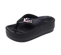 Stylish Flip Flops for Women New Slippers Women Wear Fashionable Sandals Outside The Platform with Thick Soles in Summer Women for Indoor & Outdoor Holiday Summer Vocation (Black, 5)