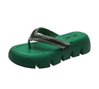 Stylish Flip Flops for Women Women Slippers Fashion Decoration Summer New Pattern Solid Color Flip Flops Thick Bottom Flat Comfortable Shoes for Indoor & Outdoor Holiday Summer Vocation (Green, 4.5)