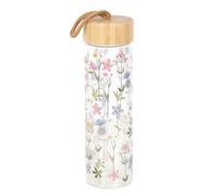 Stylish Floral Glass Water Bottle with Eco-Friendly Bamboo Lid, 600ml - Pastel Flower Design, Sustainable, Easy to Carry, Ideal for Work, Gym, or Outdoor Adventures, Handwash Only