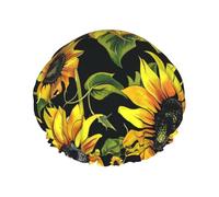 Stylish Floral Sunflower Printed Shower Cap,Waterproof Shower Cap For Women Reusable Shower Hat Bath Caps With Elastic Band