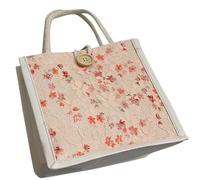 Stylish Flower Fabric Bag Large Capacity Handbag for Office Work Travel, Orange, Bohemian