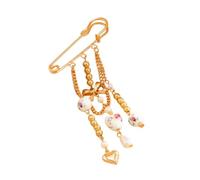 Stylish Flowing Tassels Pin With Floral Motifs And Ceramic Beads Daily Wear Fringe Pin For Office Accessories Heart Shaped Versatile Brooch Jewelry