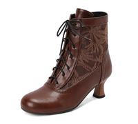 Stylish Foreign Trade Autumn Womens Ankle Boots with Lace Up Design and Durable Thick Heel for Western Fashion Comfort (Brown, 5.5)