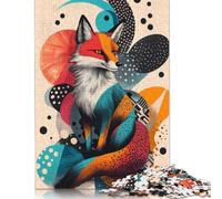 Stylish Fox Art Print for Animal Lovers And Trendy Home Decor Fox in Abstract Art Puzzles for Adults & Teenagers Wooden Puzzles for Adults Secret Santa Gifts 500pcs (52x38cm)