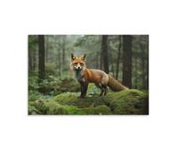 Stylish Fox Art Print on Canvas Serene Forest Scene with Moss Wildlife Poster 20x30inch(50x75cm)