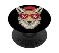 Stylish Fox Coyote with Heart Sunglasses Trendy Animal Art PopSockets Adhesive PopGrip
