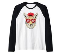 Stylish Fox Coyote with Heart Sunglasses Trendy Animal Art Raglan Baseball Tee