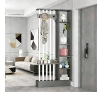 Stylish Freestanding Wood Room Divider with Coat Rack & Display Shelf - Modern Gray & White ion for Office Living Room Entryway - 31"x12"x79"