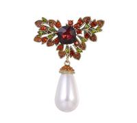 Stylish French Design Pearls and Green Red Brooch Sturdy Alloy Lapel Pin Accessory Perfect for Stylish Ensembles French Styles Pearls and Red Jewelry