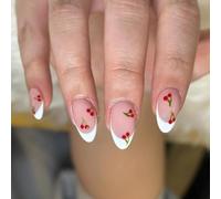 Stylish French Styles Artificial Nails Short Press On With Fruit Designs Almond Acrylic False For Women 24Pc Press On Nail