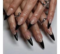 Stylish French Tip Design with Fake for Women 24Pieces Easy Application Salon Accessories Black Press on
