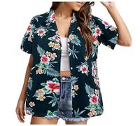 Stylish Front Women's Printed Hawaiian Flower Leaf Printed Shirt Summer Rainforest Style Shirt Tee Fashion Loose Casual Top Party Super Soft Fit Shirts Holiday Plus Size Summer A-Blue