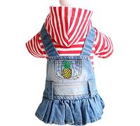Stylish Fruit Embroidered Dog Hoodie Jacket with Stripe Plaid Denim Puppy Dress Clothes for Small Medium Large Breeds (D, XL)
