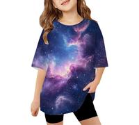 Stylish Galaxy Print Short Sleeve Tee for Kids Comfortable Loose Fit Casual Graphic Top (Blue-C, 4-5 Years)