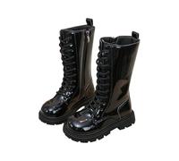 Stylish Girls Boots with Side Zip Lace-up Design Mid-Height Shaft Robust for Everyday Ideal Winter Boots for School Leisure Comfortable Fit for 4 to 12 Years, black, 12 UK Child