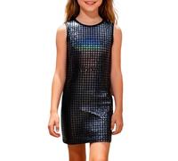 Stylish Girls Square Grid Sequin Print Sleeveless Tank Casual Party Dress for Various Occasions Carnival Black Mini Skirt Ballet Tutu Polka Dot Clothes for