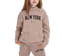 Stylish Girls Winter Outfits Set Printed Hooded Sweatshirt Ensemble Casual Wear for Ages 1 to 9 with Easy Care Instructions Comfortable and (Khaki-13, 4-5 Years)