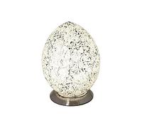 Stylish Glass Mosaic, Egg Shaped Table Lamp - Silver / White
