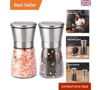 H&S Salt and Pepper Grinder Set - Manual Mill Grinders for Kitchen - Glass and Stainless Steel Spice Mills with Adjustable Coarseness - Easy to Use and Fill - Large Capacity