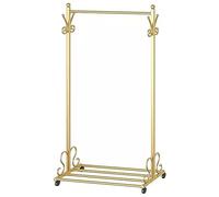 Stylish Gold Metal Rolling Coat Rack - Multifunctional Open Wardrobe for Bedroom & Office, Supports 60kg, Easy Assembly, Modern Storage Solution for Clothes & Accessories