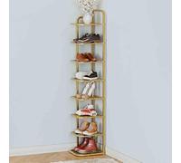 Stylish Gold Shoe Rack Slim Metal Shoe Organizer with Open Shelves Multi-Tier Storage Solution for Entryway Hallway and Bedroom Space-Saving Design (27 x 26 cm)