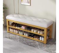 Stylish Gold & White Shoe Bench with Cushioned Seat 2-Tier Shoe Rack for Entryway Living Room & Hallway Storage 60cm Space-Saving Design