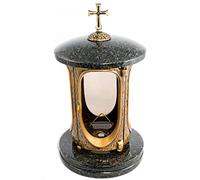 Stylish Grave Lantern Elégant with Cross Granite Impala Dark Height 27 cm / Diameter 15 cm Grave Light Grave Light Grave Lamp Granite Lantern Bronze with Base Grave Decoration