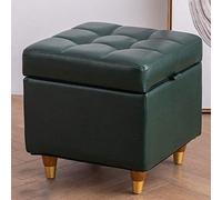 Stylish Green Leather Storage Ottoman Footstool - Solid Wood Square Footrest for Living Room & Bedroom 15.74" Height Durable Heavy-Duty 4 Leg Design