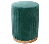 Stylish Green Linen Padded Round Storage Ottoman Stool with Lids Soft Footstool for Bedroom Living Room Hallway Versatile Storage Solution (34x45cm)