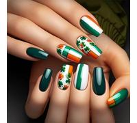 Stylish Green Shamrock False Nails Acrylic Stick On Nails Full Cover Press Nails For Patrick And Parties 24 Pieces