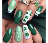 Stylish Green Shamrock False Nails Acrylic Stick On Nails Full Covers Press On Nails For Patrick's Day And Parties