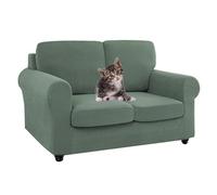 Stylish Green Stretch Sofa Cover Protector for Love Seats (2 Large Seats + 2 Back Cushions) Easy to Clean Perfect Home Decor Upgrade