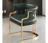 Stylish Green Upholstered Dining Chair with Faux Leather & Brass Legs - Low Back Design for Kitchen Dining Room & Bubble Tea Shops - Single Piece