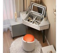 Stylish Grey Corner Vanity Table with LED Mirror Ergonomic Makeup Desk & Storage Cabinet Ideal Dresser for Small Spaces - Large Drawer & Chair Options Available