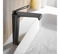 Stylish Grey Modern Brass Waterfall Bathroom Faucet - Single Hole Mixer Tap for Hot & Cold Water Elegant Tall Design for Sink - Perfect Basin Accessory