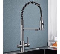 Stylish Grey Pull Faucet - 3-Way Brass Water Filter Tap, 360° Swivel Design for Easy Cleaning & Use - Modern Kitchen Sink Mixer