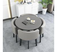 Stylish Grey Round Conference Table Set with 4 Light Grey Leather Chairs - Modern Office & Kitchen Furniture, Perfect for Reception, Meetings & Negotiations