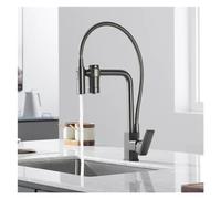 Stylish Gun Grey Brass Pull Out Kitchen Sink Faucet with Hot & Cold Water Purifin - Functional Kitchen Upgrade for Modern Homes