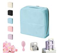 Stylish Handheld Partitioned Cosmetic Bag with Mirror, Large Pu Handheld Cosmetic, Fold-Down Makeup Water Resistant Daily(Blue,L)