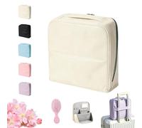 Stylish Handheld Partitioned Cosmetic Bag with Mirror, Large Pu Handheld Cosmetic, Fold-Down Makeup Water Resistant Daily(Beige,M)