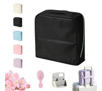 Stylish Handheld Partitioned Cosmetic Bag with Mirror, Large Pu Handheld Cosmetic, Fold-Down Makeup Water Resistant Daily(Black,L)