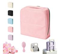 Stylish Handheld Partitioned Cosmetic Bag with Mirror, Large Pu Handheld Cosmetic, Fold-Down Makeup Water Resistant Daily(Pink,L)