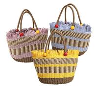 Stylish Handwoven Paper Tote Bag with Beaded Handles, Ideal for Beach, Shopping, and Daily Life