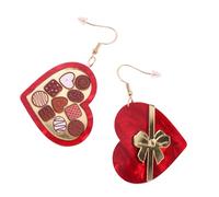 Stylish Heart Shaped Box Earrings Trendy Ear Studs Chocolate Bowknot Ear Rings Fashionable Valentine's Day