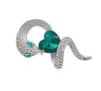 Stylish Heart-Shaped Green Crystal Snake Lapel Pin Animal Themed Brooch Women's Clothes Accessories for Daily Wear Snake Brooch