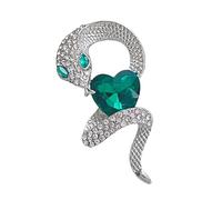 Stylish Heart-Shaped Green Crystal Snake Lapel Pin Animal Themed Brooch Women's Clothes Accessories for Daily Wear Fashion Snake Pin